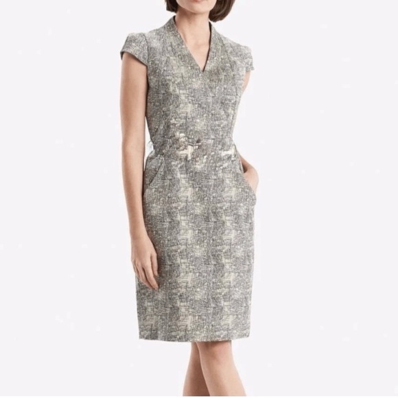 MM Lafleur Dresses & Skirts - MM LaFleur Felisa Scribble Jacquard Sheath Dress Black Cream 6